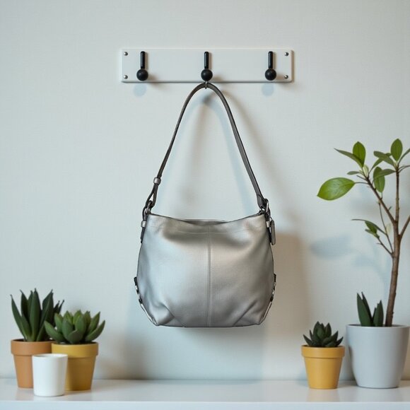 Coach Handbags - Silver Leather Vintage Coach Shoulder Purse